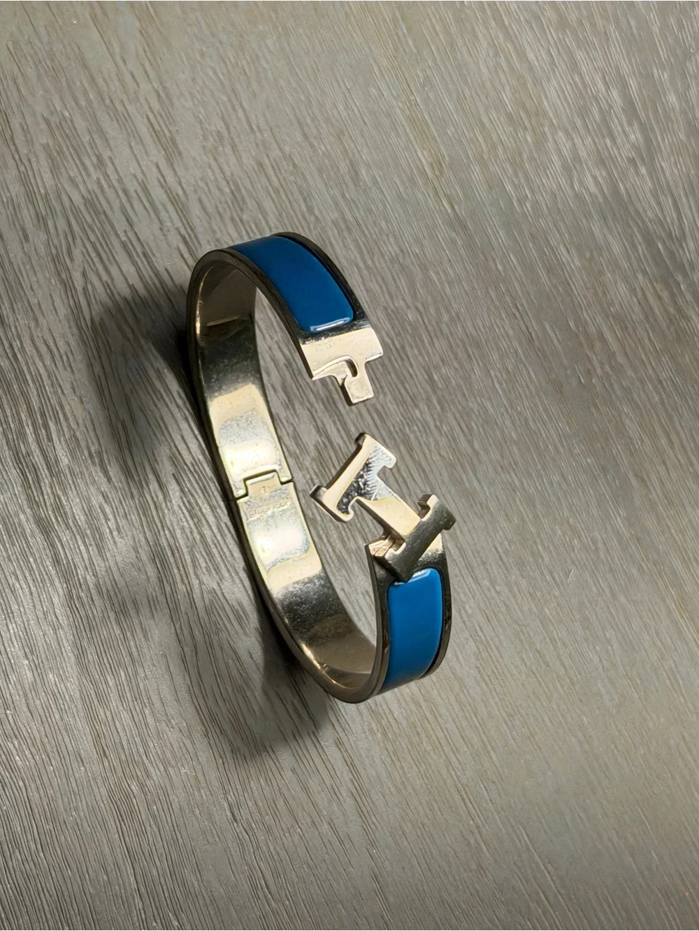 Hermes Clic H Silver Cuff Bracelet with Bright Turquoise Blue Enamel